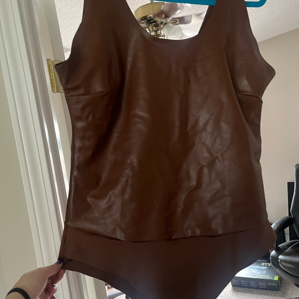 Brown Faux Leather Bodysuit